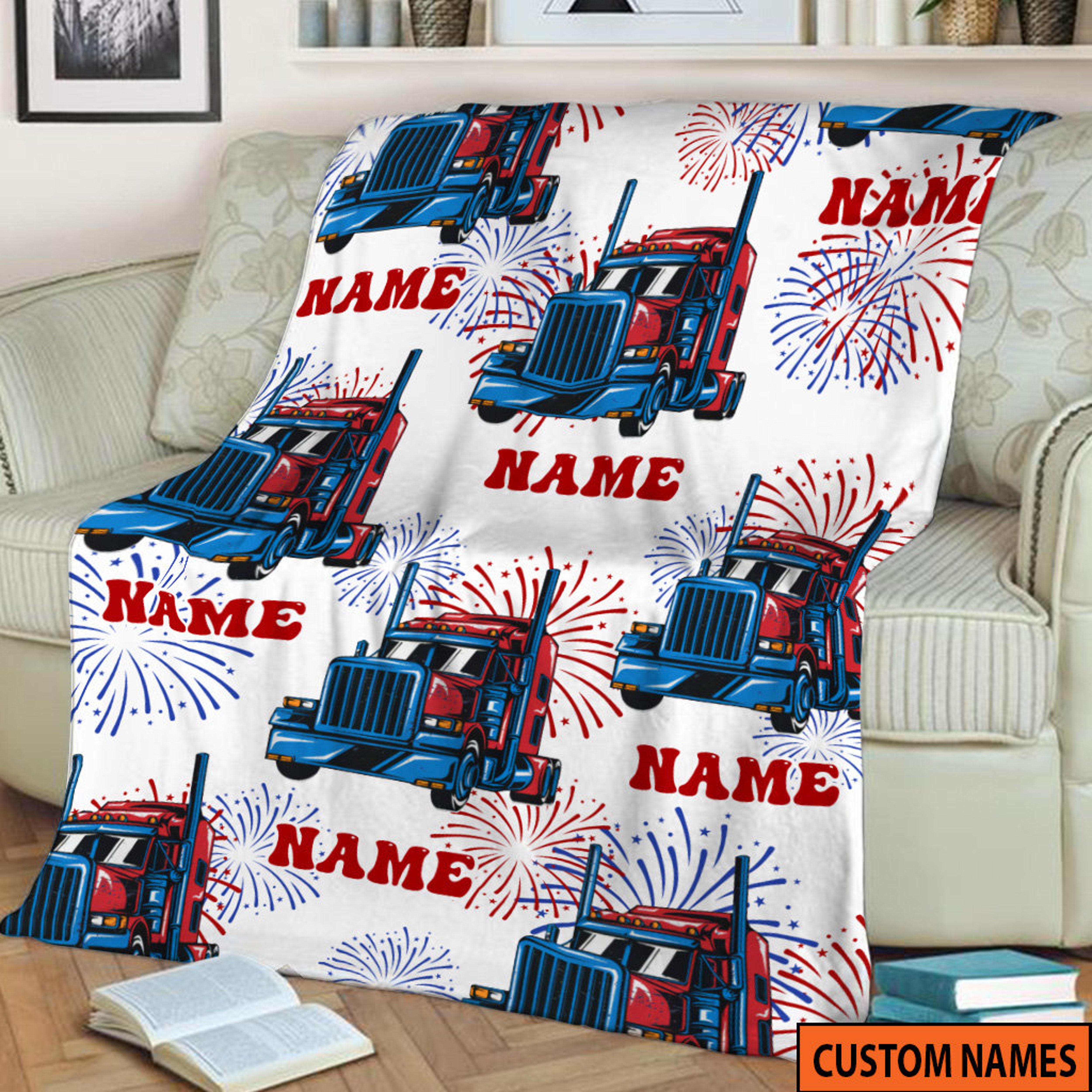 Personalized Quilt Blanket for 4th of July Celebration, Baby Shower Gift, New Baby Blanket With Name, Quilt Blanket for Boys