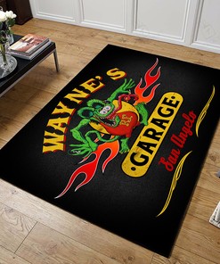 Personalized Rat Fink Fire Hot Rod Speed Shop Area Rug Hot Rod Rug for Garage