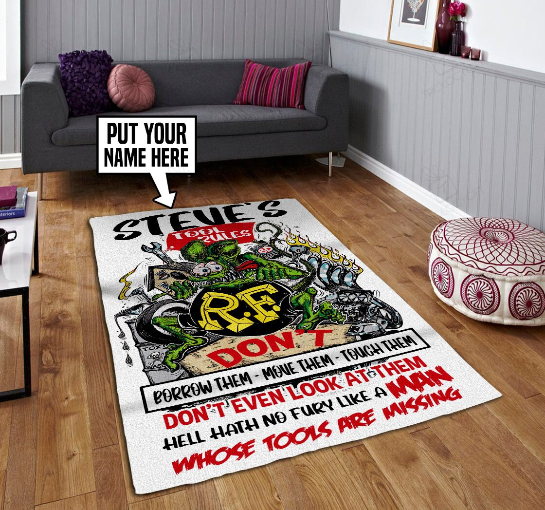 Personalized Rat Fink Garage Rug Hot Rod Rug for Garage - Bluefink