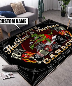 Personalized Rat Fink Hot Rod And Kustom Rug Hot Rod Rug for Garage