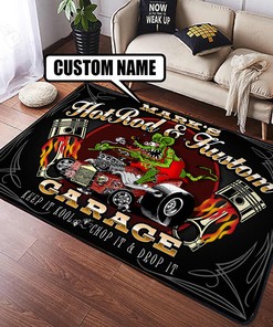 Personalized Rat Fink Hot Rod And Kustom Rug Hot Rod Rug for Garage