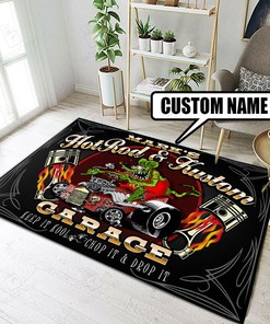 Personalized Rat Fink Hot Rod And Kustom Rug Hot Rod Rug for Garage