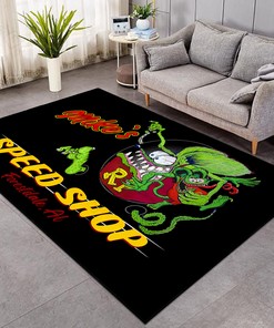 Personalized Rat Fink Hot Rod Customs Area Rug Hot Rod Rug for Garage