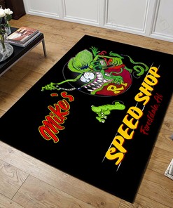 Personalized Rat Fink Hot Rod Customs Area Rug Hot Rod Rug for Garage