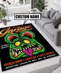 Personalized Rat Fink Hot Rod Garage 24 Hour Service Rug Hot Rod Rug for Garage