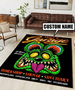 Personalized Rat Fink Hot Rod Garage 24 Hour Service Rug Hot Rod Rug for Garage