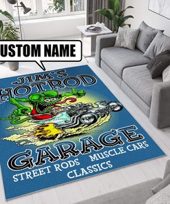 Personalized Rat Fink Hot Rod Garage Area Rug - Make It Your Own!
