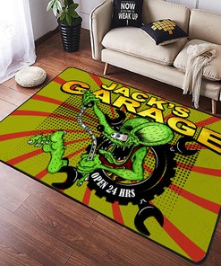 Personalized Rat Fink Hot Rod Garage Rug Hot Rod Rug for Garage