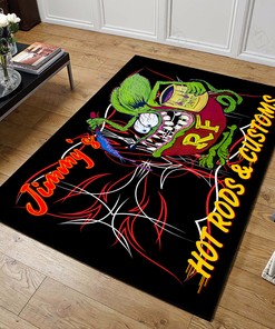 Personalized Rat Fink Pinstripe Hot Rod And Customs Area Rug Hot Rod Rug for Garage