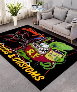 Personalized Rat Fink Pinstripe Hot Rod And Customs Area Rug Hot Rod Rug for Garage