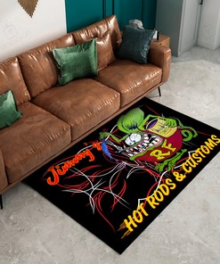 Personalized Rat Fink Pinstripe Hot Rod And Customs Area Rug Hot Rod Rug for Garage