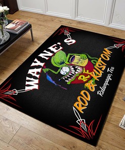 Personalized Rat Fink Rod And Kusom Hot Rod Speed Shop Area Rug Hot Rod Rug for Garage