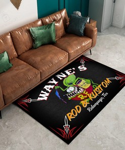 Personalized Rat Fink Rod And Kusom Hot Rod Speed Shop Area Rug Hot Rod Rug for Garage