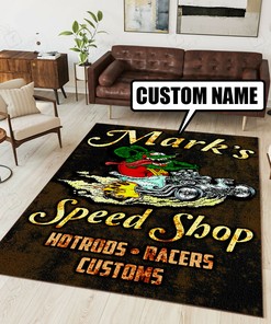 Personalized Rat Fink Speed Shop Hotrods Racers Customs Rug Hot Rod Rug for Garage