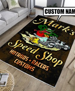 Personalized Rat Fink Speed Shop Hotrods Racers Customs Rug Hot Rod Rug for Garage