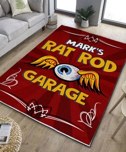 Personalized Rat Rod Garage Hot Rod Rug for Home Decoration