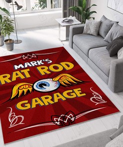 Personalized Rat Rod Garage Hot Rod Rug for Home Decoration