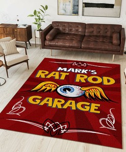 Personalized Rat Rod Garage Hot Rod Rug for Home Decoration