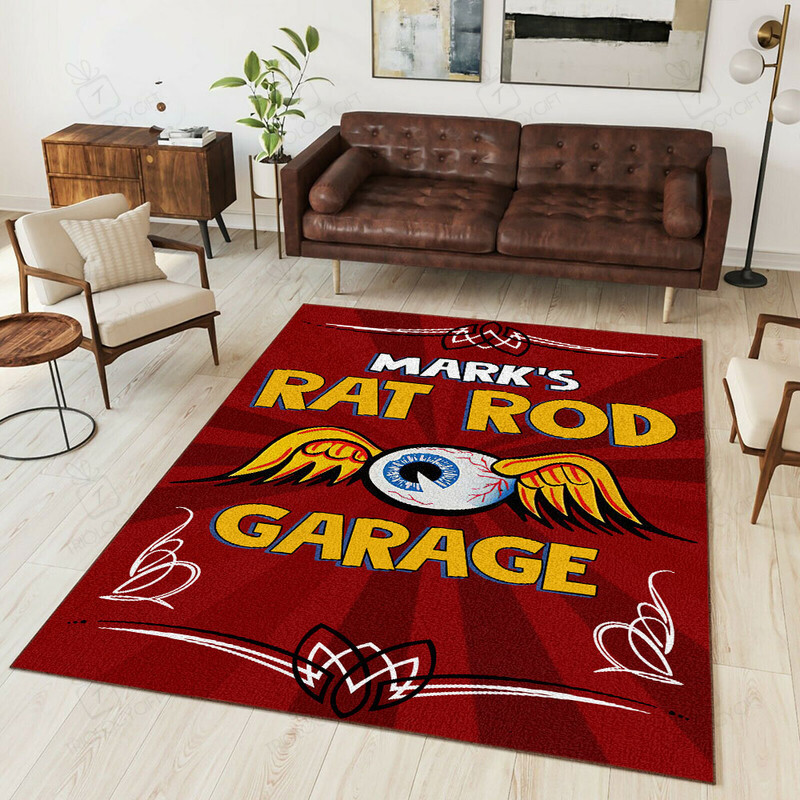Personalized Rat Rod Garage Hot Rod Rug for Home Decoration