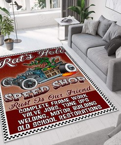 Personalized Rat's Hole Speed Shop Rug Hot Rod Rug for Garage