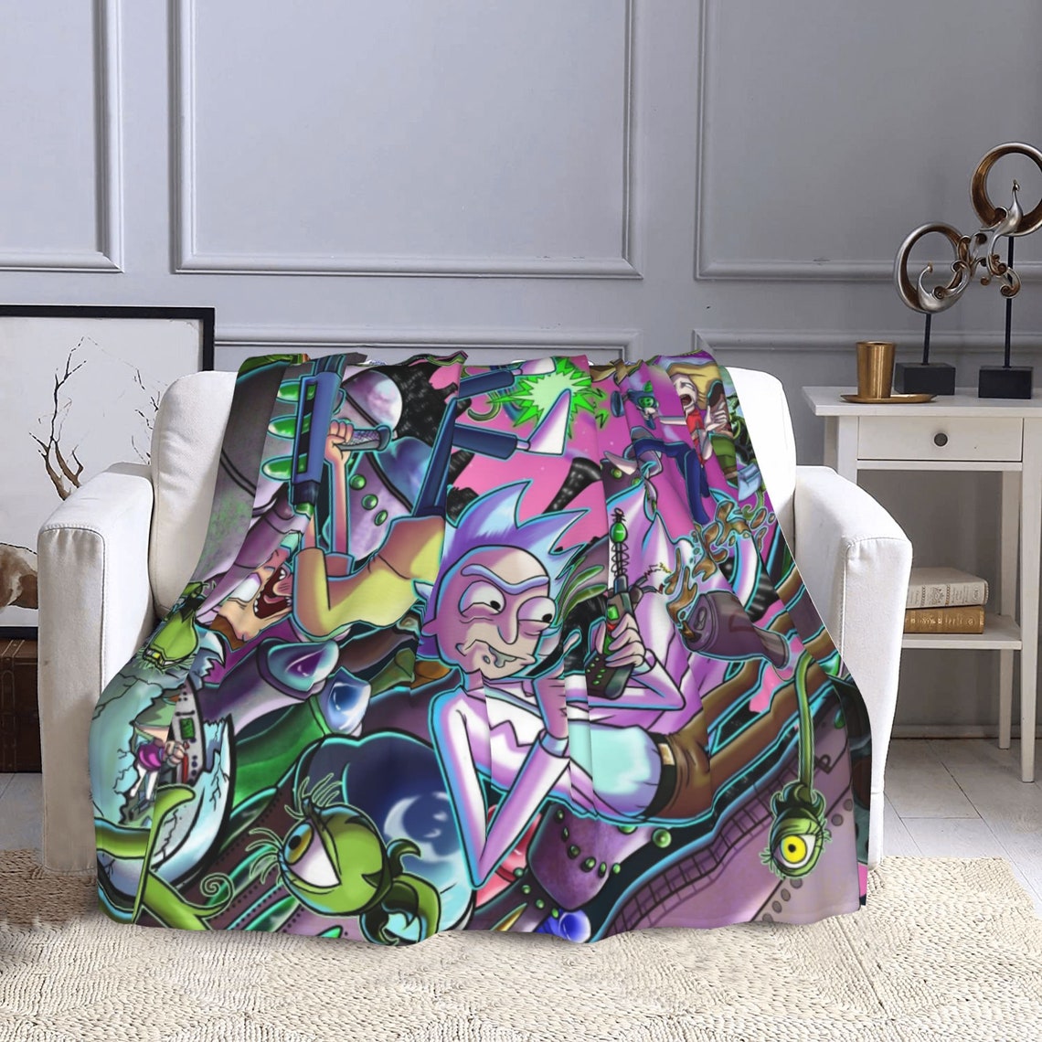 Personalized Rick and Morty Blanket - Custom Name Gift for Home Decor and Christmas