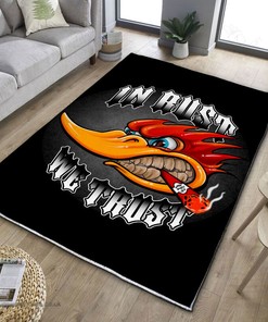 Personalized Rust We Trust Hot Rod Area Rug for Garage