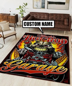 Personalized Skull Hot Rod Rug for Garage Decoration