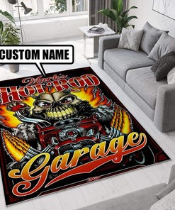Personalized Skull Hot Rod Rug for Garage Decoration