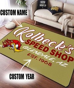 Personalized Speed Shop Hot Rod Area Rug