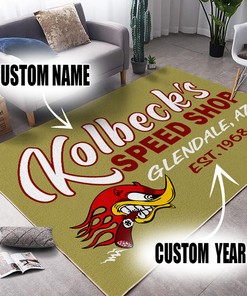 Personalized Speed Shop Hot Rod Area Rug