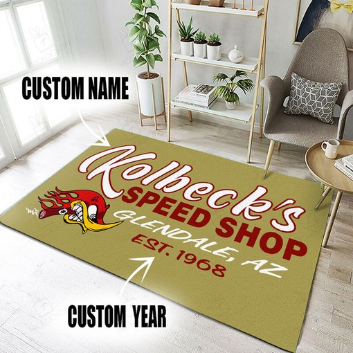 Personalized Speed Shop Hot Rod Area Rug for Garage