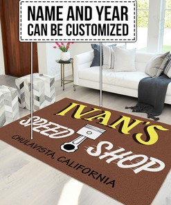 Personalized Speed Shop Hot Rod Area Rug for Home Decor