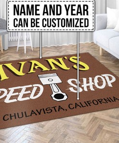 Personalized Speed Shop Hot Rod Area Rug for Home Decor
