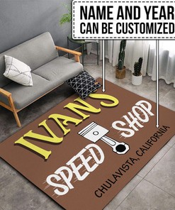 Personalized Speed Shop Hot Rod Area Rug for Home Decor