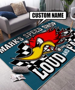 Personalized Speed Shop Hot Rod Rug
