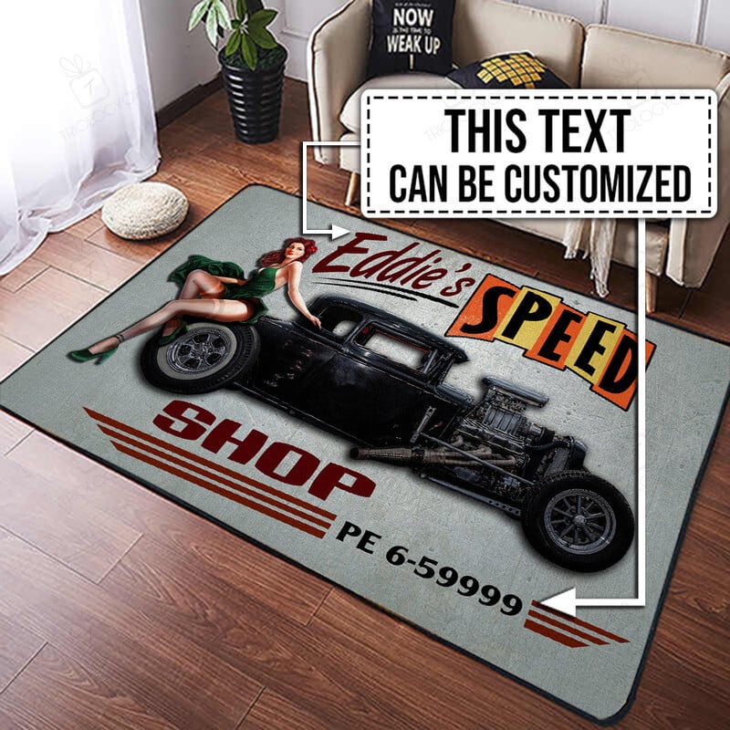 Personalized Speed Shop Hot Rod Rug for Home Decoration