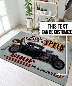 Personalized Speed Shop Hot Rod Rug for Home Decoration