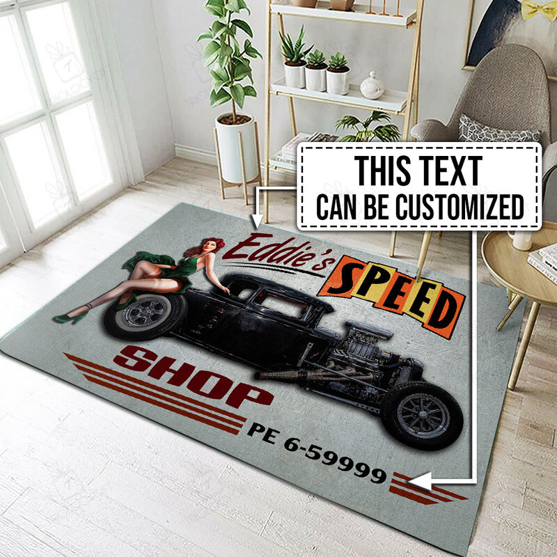 Personalized Speed Shop Hot Rod Rug for Home Decoration
