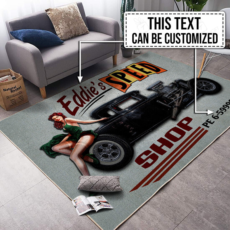 Personalized Speed Shop Hot Rod Rug for Home Decoration