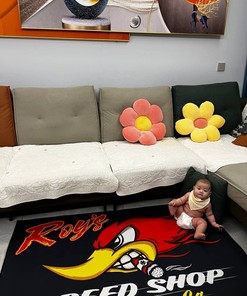 Personalized Speed Shop Hot Rod Woodpecker Area Rug