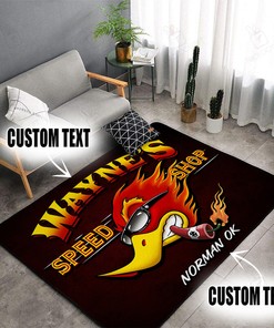 Personalized Speed Shop Hot Rod Woodpecker Area Rug for Garage