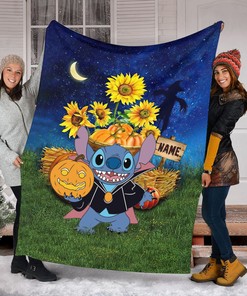 Personalized Stitch Fall Season Blanket - WDW Stitch Halloween Gift - Custom Name Blanket