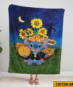 Personalized Stitch Fall Season Blanket - WDW Stitch Halloween Gift - Custom Name Blanket