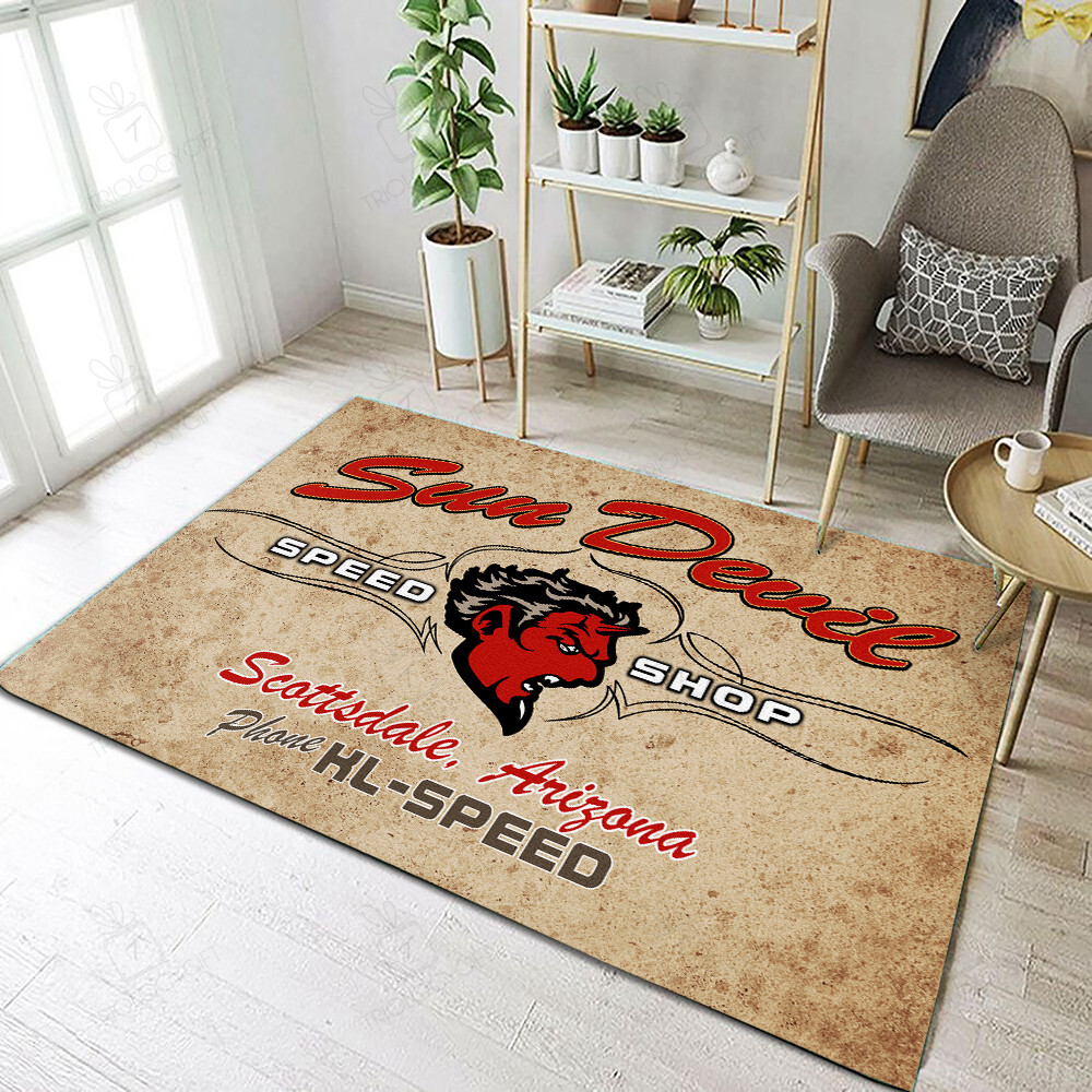 Personalized Sun Devil Speed Shop Hot Rod Rug for Home Decoration