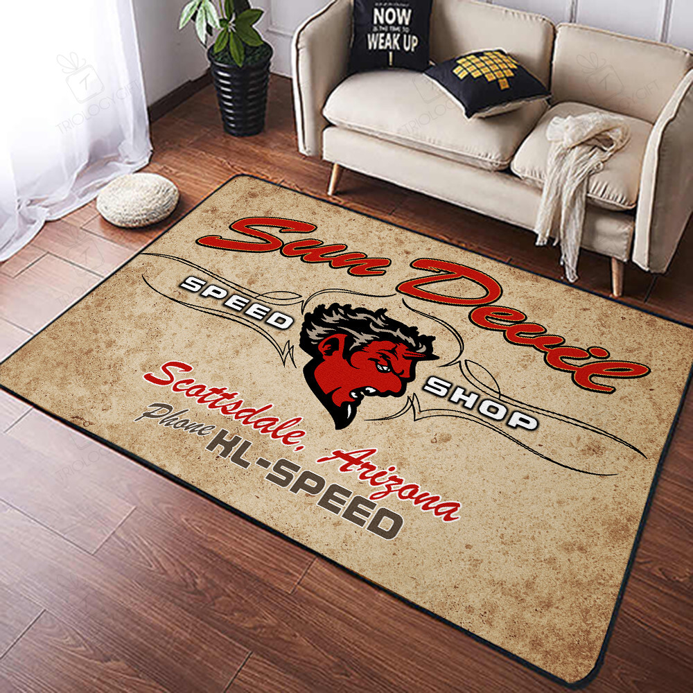 Personalized Sun Devil Speed Shop Hot Rod Rug for Home Decoration