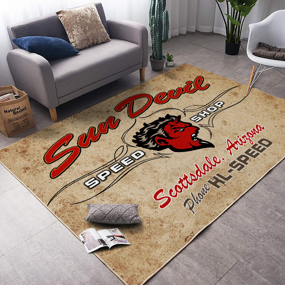 Personalized Sun Devil Speed Shop Hot Rod Rug for Home Decoration