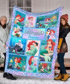 Personalized The Little Mermaid Quilt Blanket, Ariel Princess Design, Eric Prince Sherpa Blanket, Kids Birthday Gift