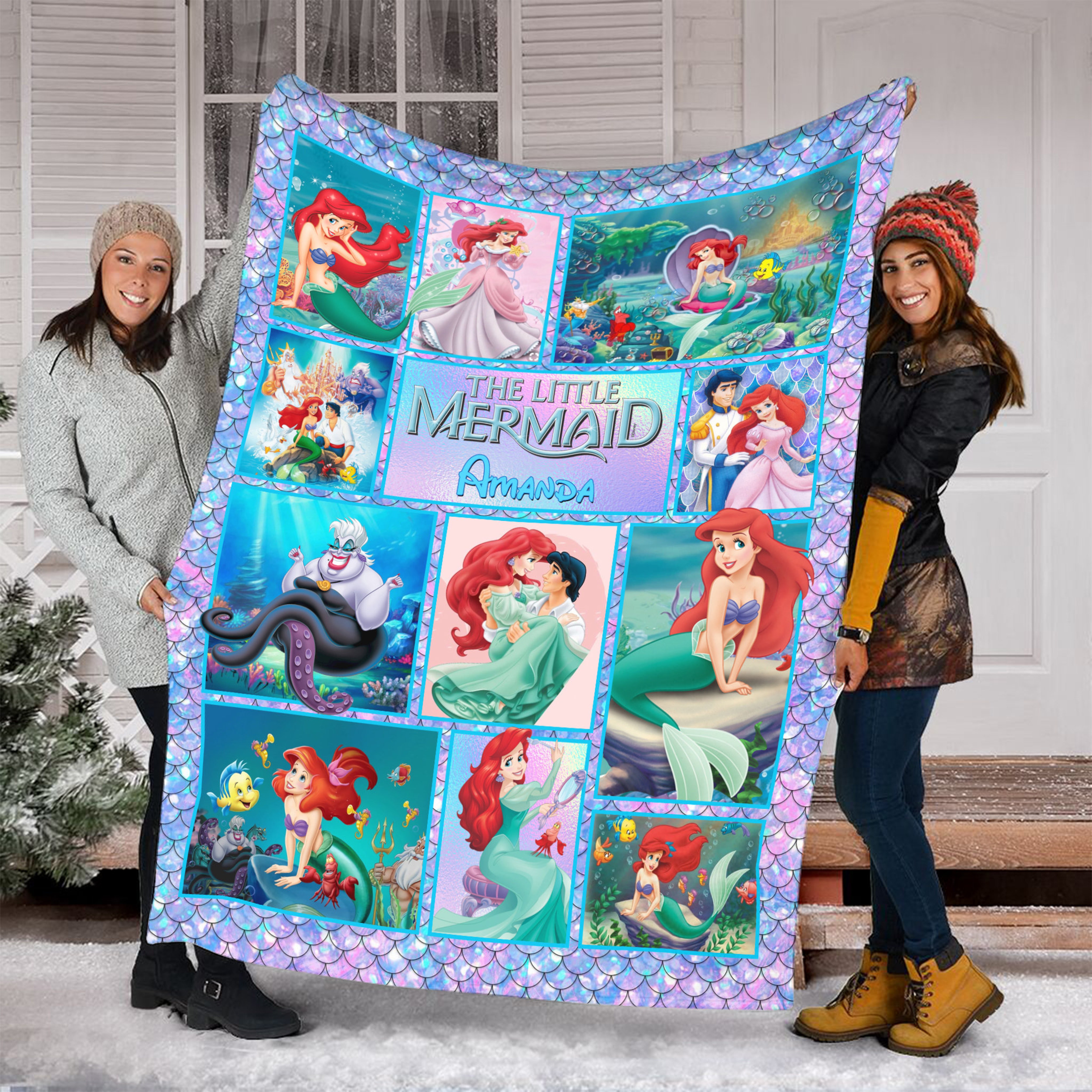 Personalized The Little Mermaid Quilt Blanket, Ariel Princess Design, Eric Prince Sherpa Blanket, Kids Birthday Gift