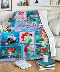 Personalized The Little Mermaid Quilt Blanket, Ariel Princess Design, Eric Prince Sherpa Blanket, Kids Birthday Gift