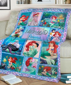 Personalized The Little Mermaid Quilt Blanket, Ariel Princess Design, Eric Prince Sherpa Blanket, Kids Birthday Gift